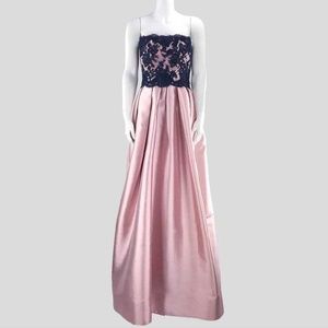 Reem Acra Strapless Baby Pink & Midnight Blue Gown